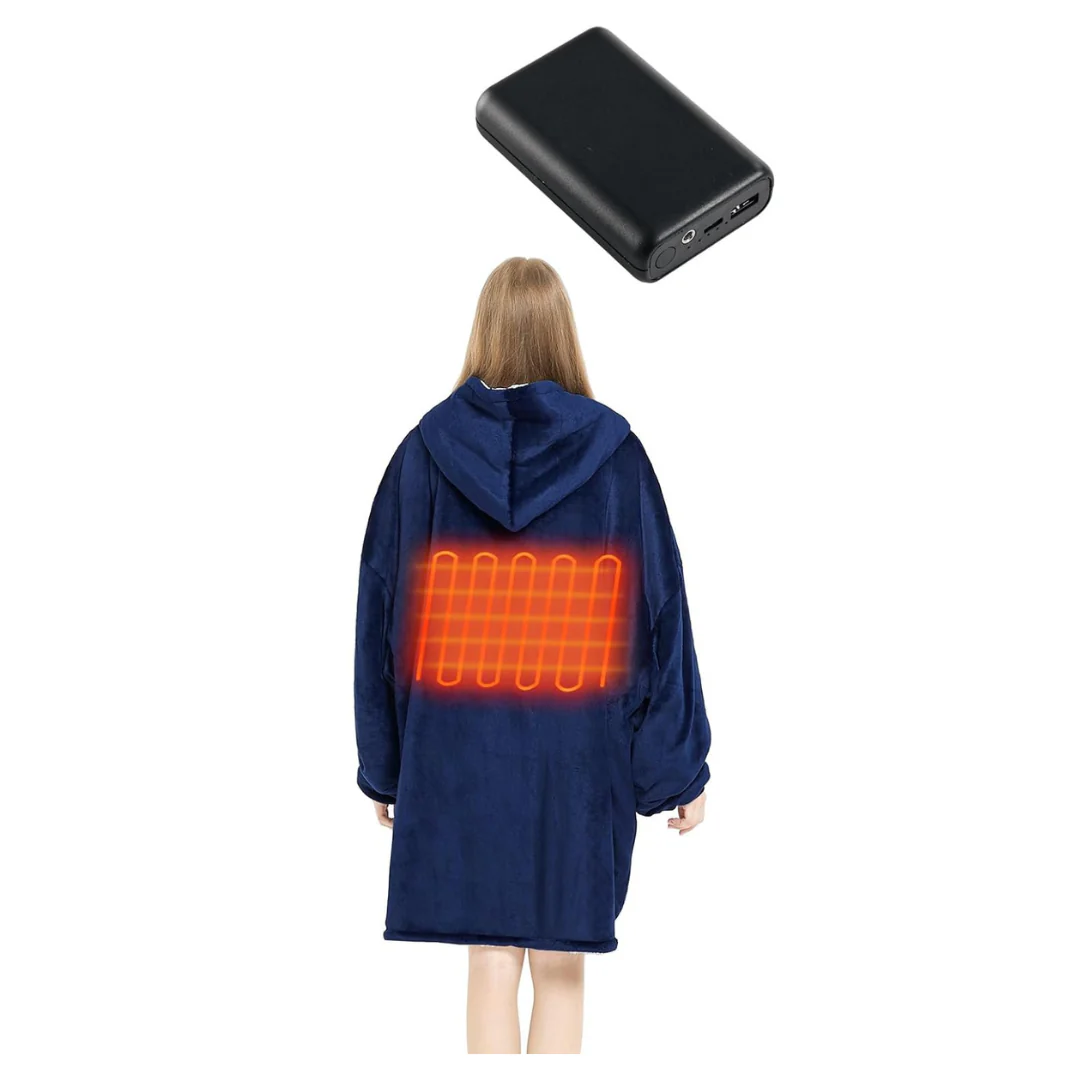 Heated Wearable Blanket Hoodie With 7.4V Battery Pack