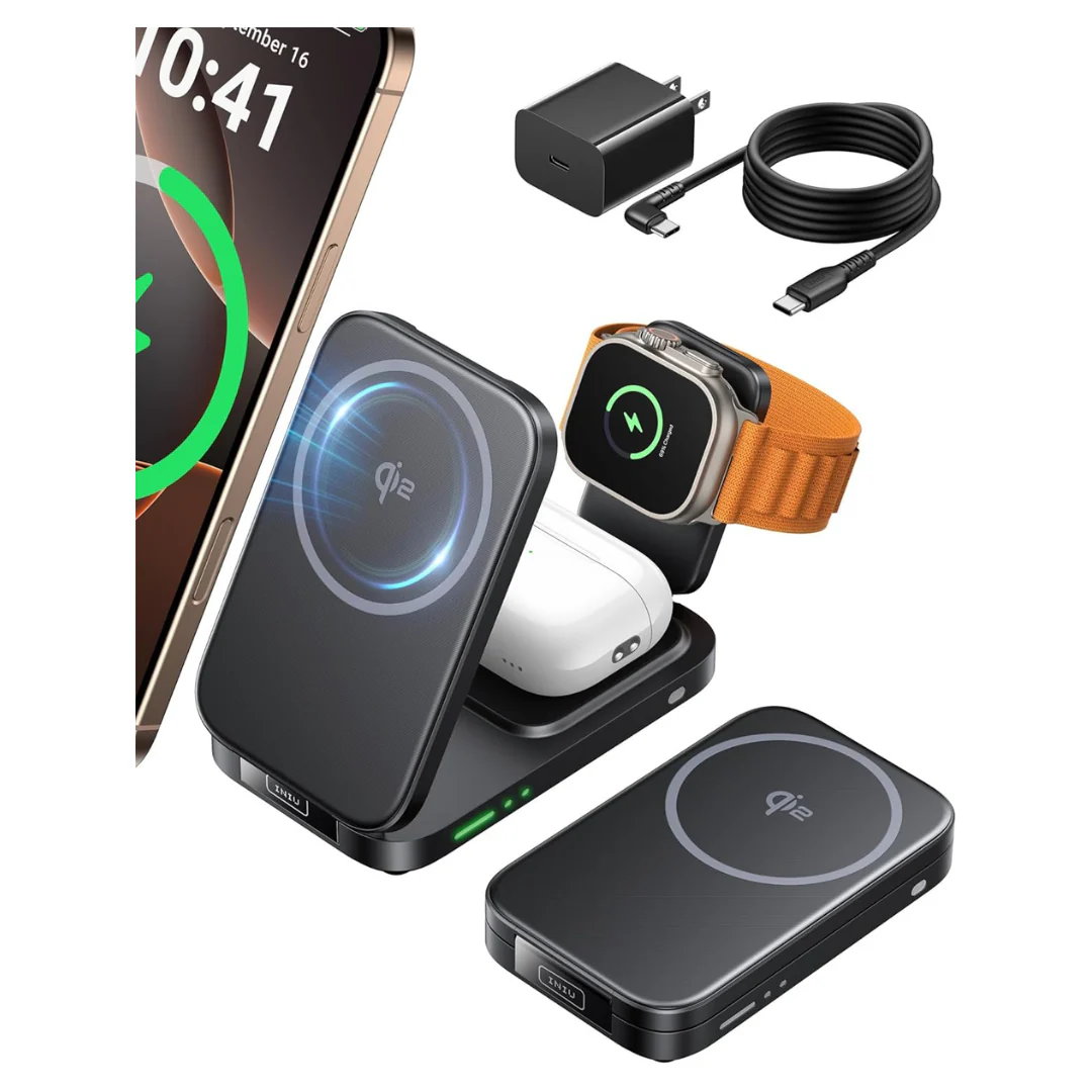 INIU 3-in-1 Qi2 Certified Magsafe Wireless Charging Station W/ Adapter