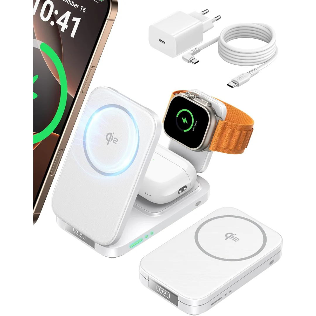 INIU 3 in 1 Wireless Qi2 Certified Magnetic Travel Charger