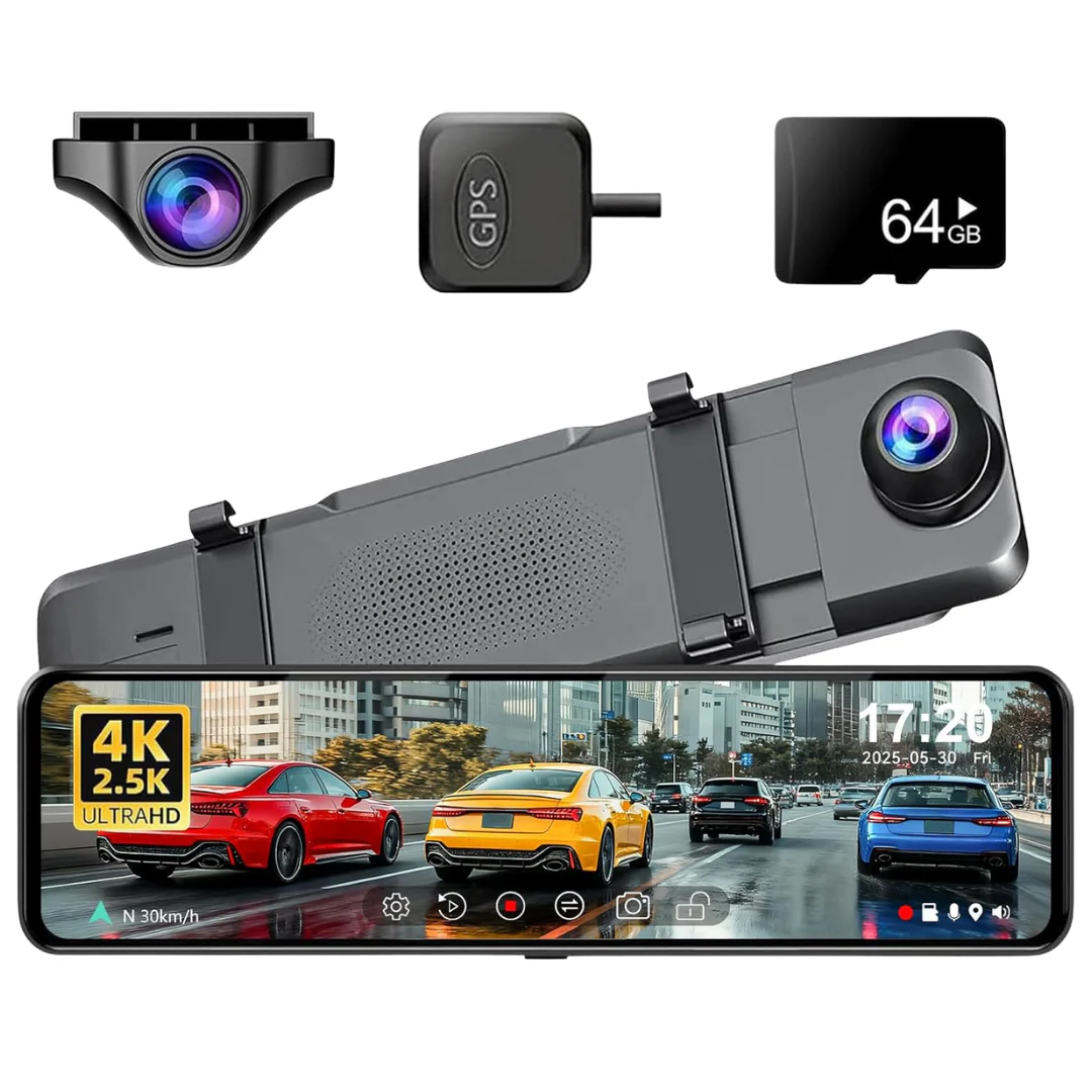 JOMISE 11" 4K + 2.5K Rear View Mirror Dash Cam W/ 64GB Memory Card