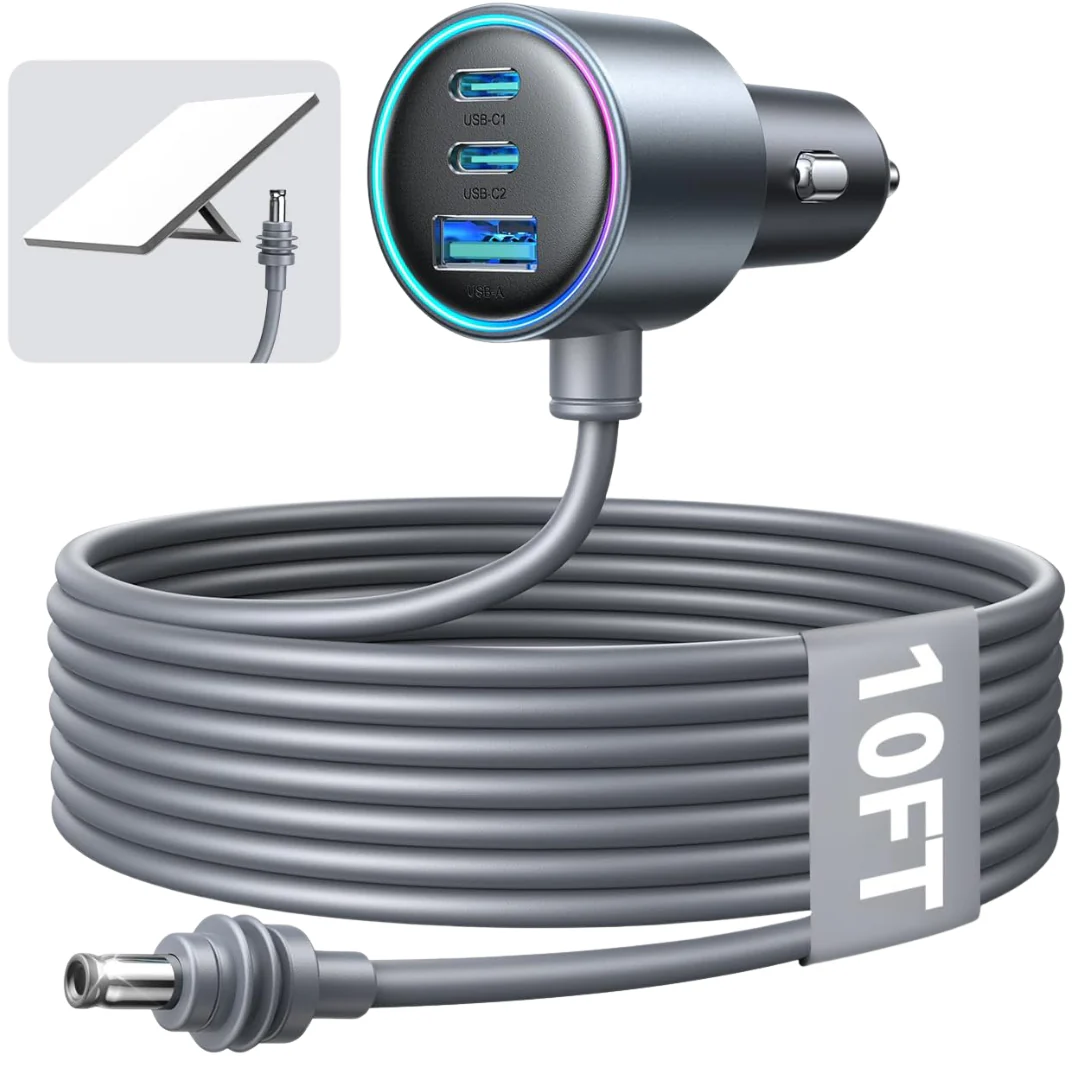 Joyroom Starlink 3-Ports Mini Car Cigarette Lighter Charger W/ 10' Charging Cable