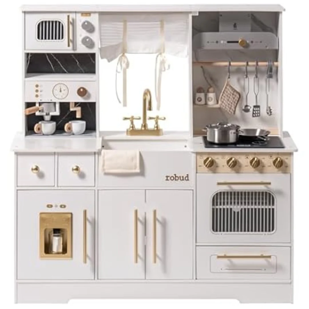 Kids Wooden Play Pretend Toy Kitchen Set