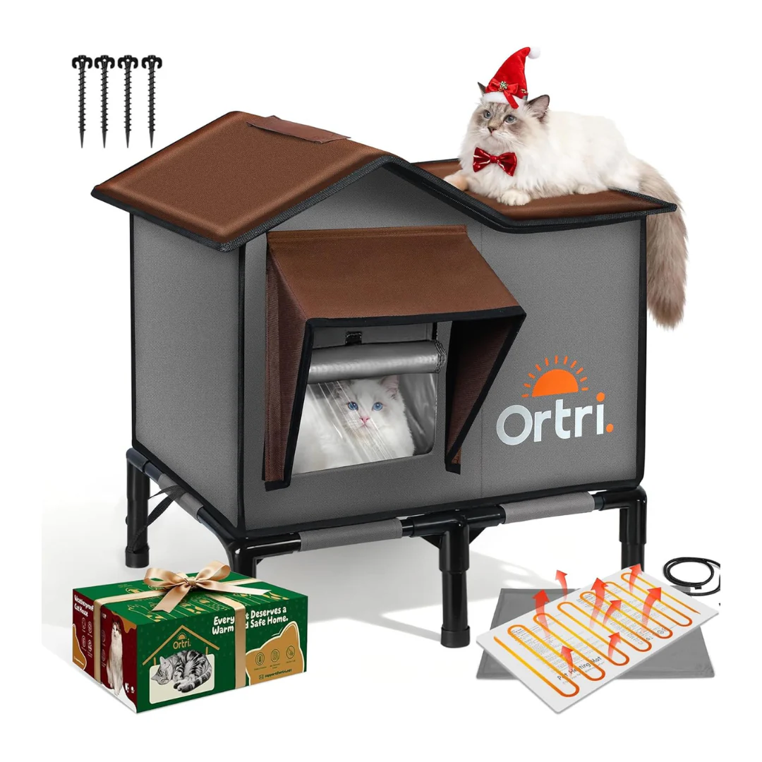 Large Weatherproof & Insulated Heated Cat House w/ Heating Pad