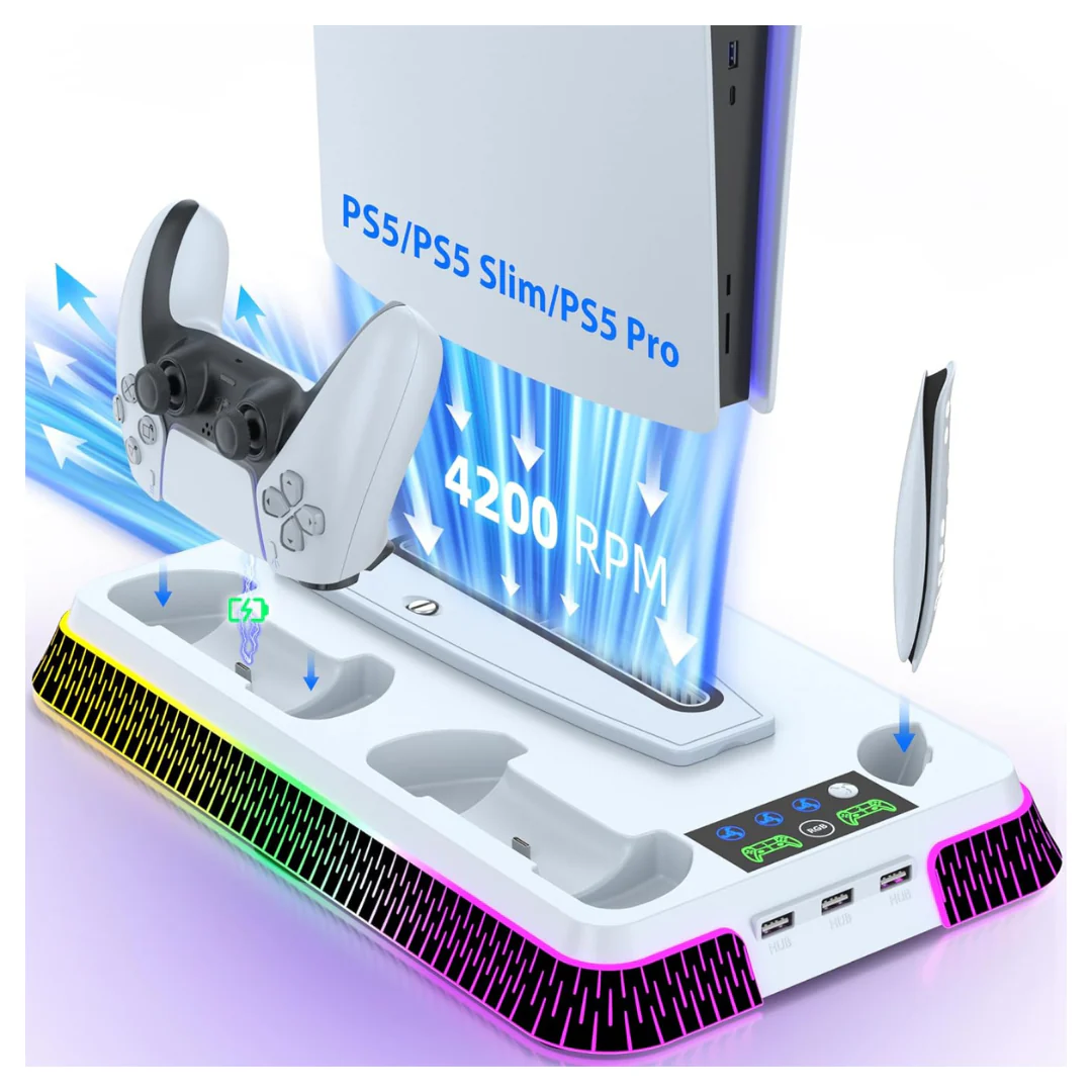 Lictin PS5 / PS5 Pro / PS5 Stand & Cooling Station With RGB LED