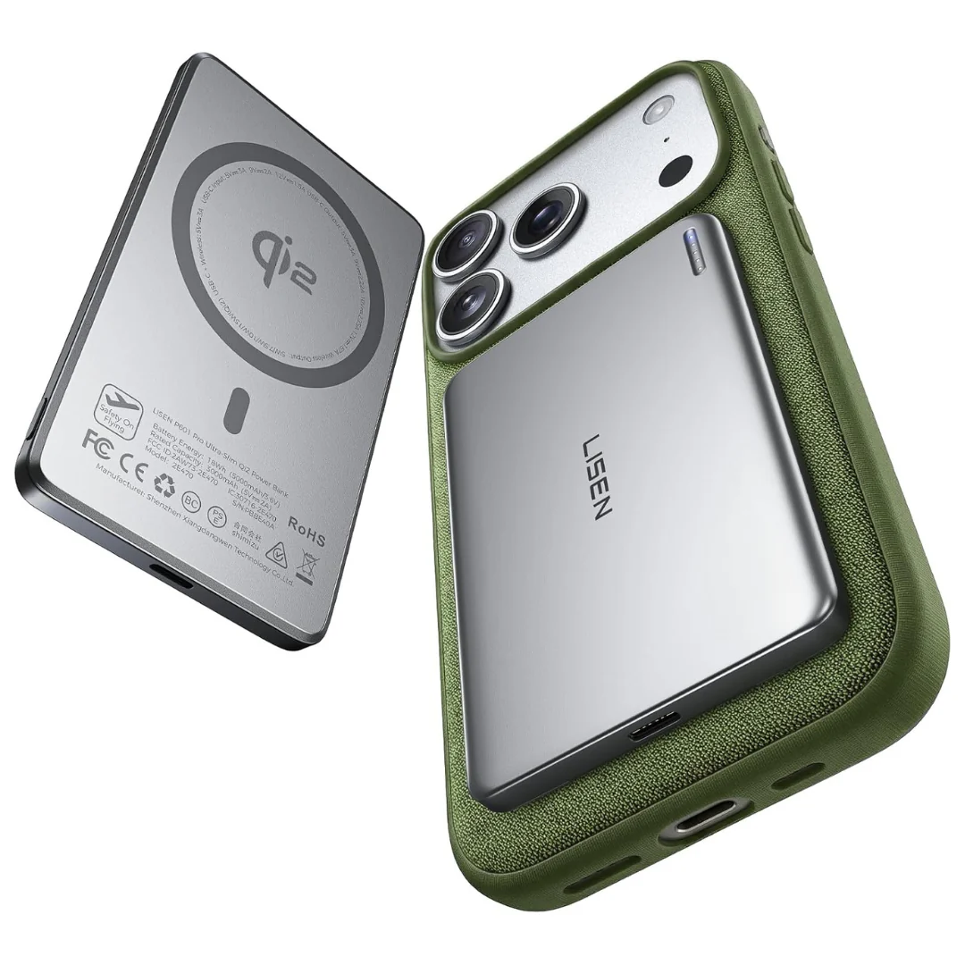 LISEN Qi2 15W MagSafe 5000mAh Slim Wireless Power Bank