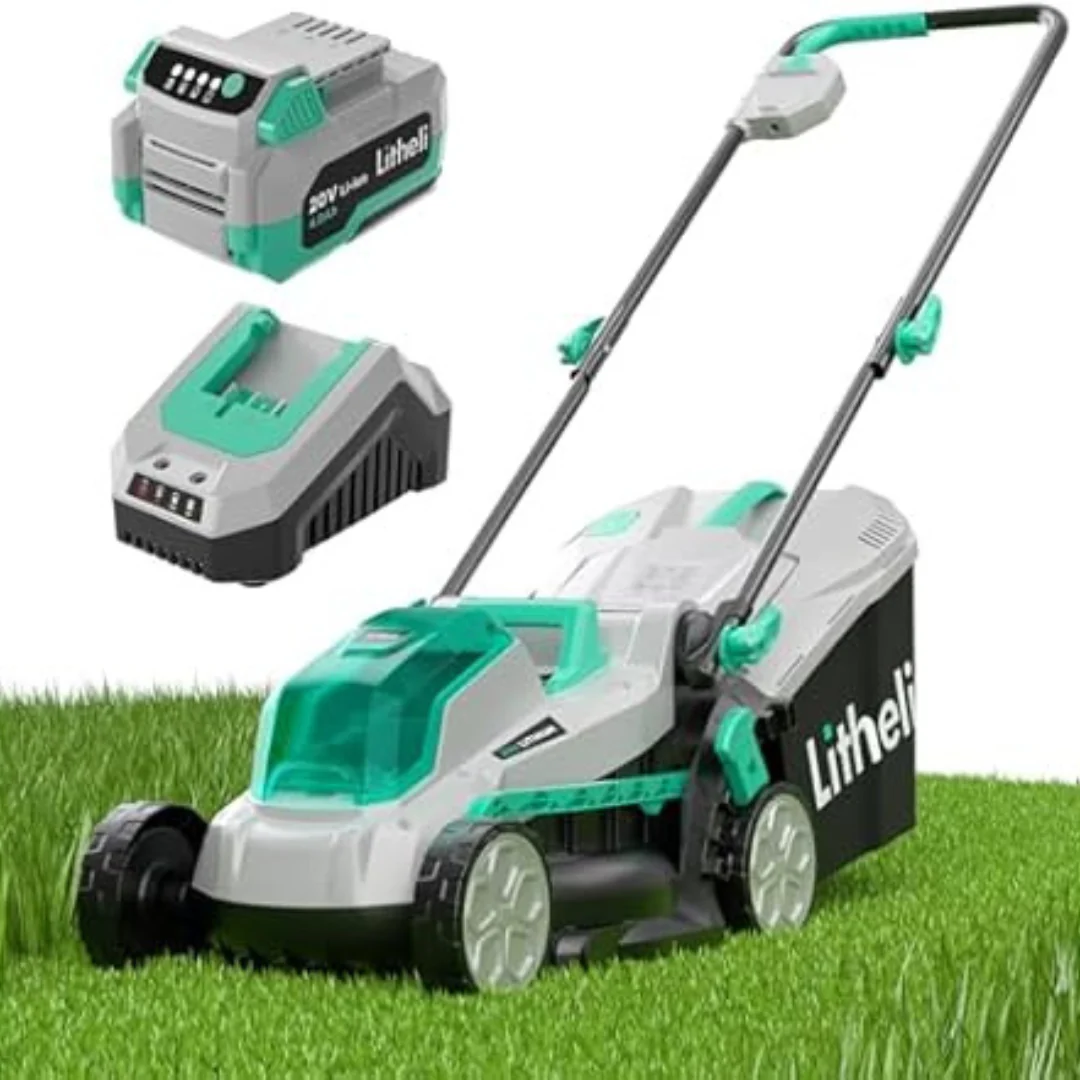 Litheli 13" 20V Electric Cordless Lawn Mower W/ 4Ah Battery & Charger