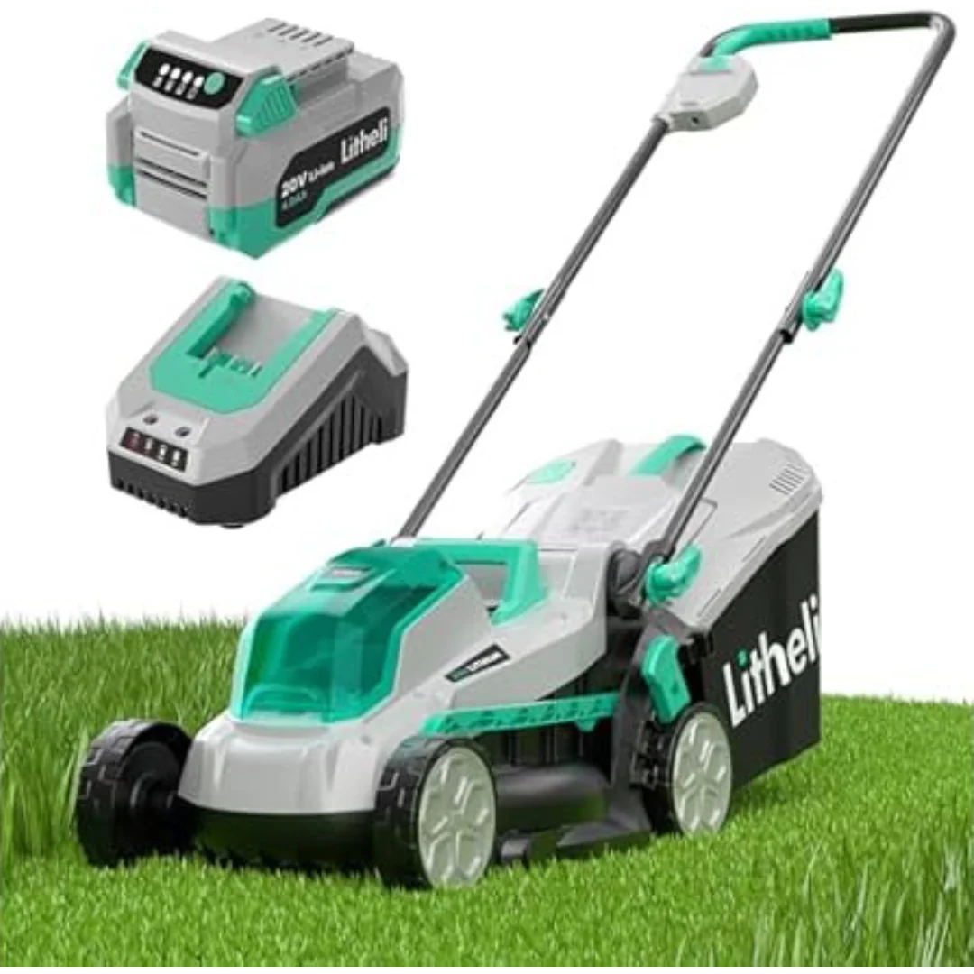 Litheli 13" 20V Electric Cordless Lawn Mower w/ 4Ah Battery & Charger