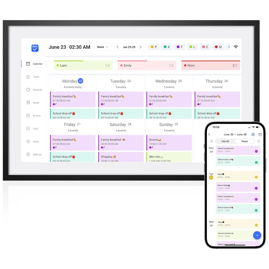 Loofii 10.1" Smart Digital Calendar With Chore Chart