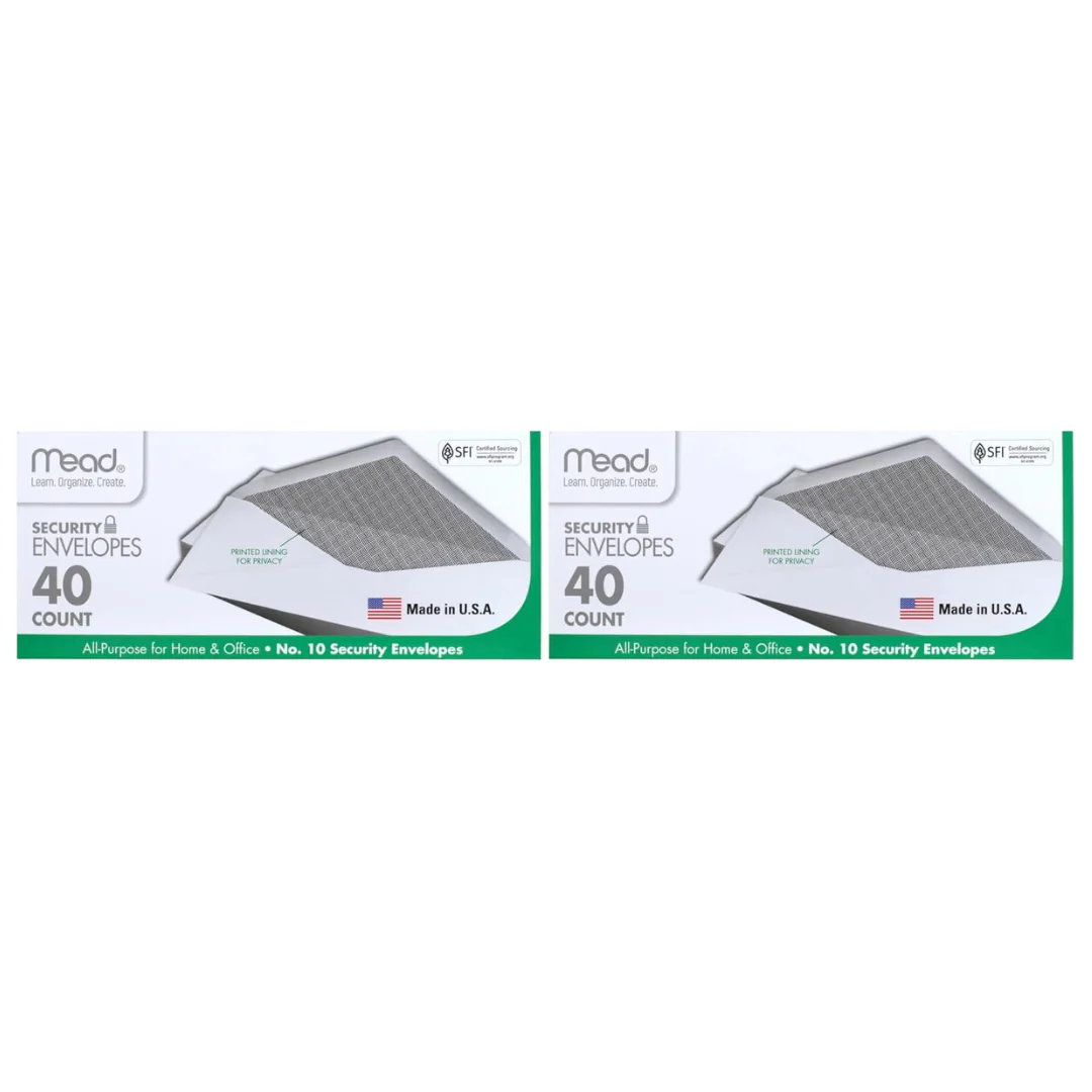 Mead #10 Envelopes, Security Printed Lining For Privacy, Gummed Closure (2 Packs Of 40)