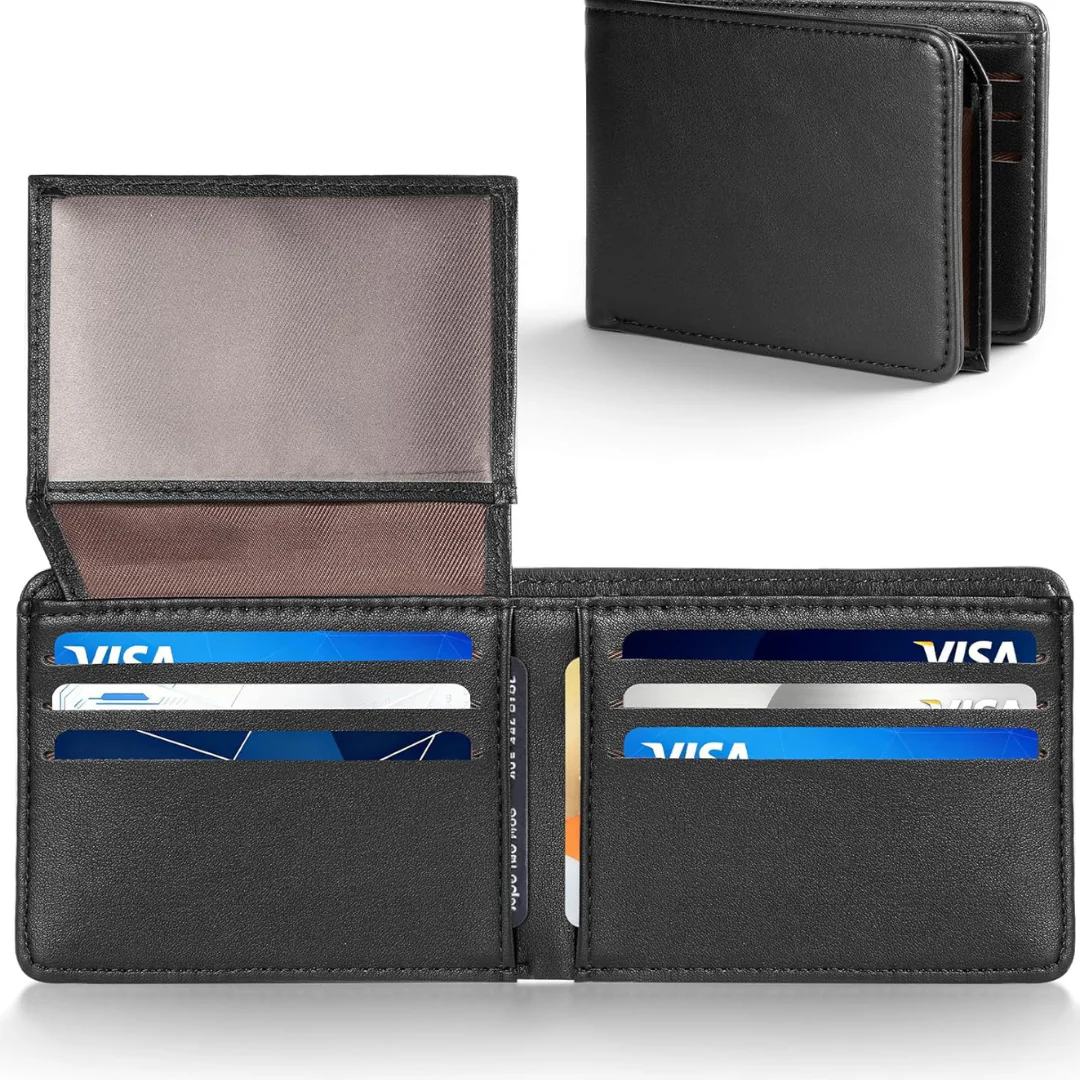 Men's Bifold Black RFID Blocking Slim Faux Leather Wallet (3 colors)