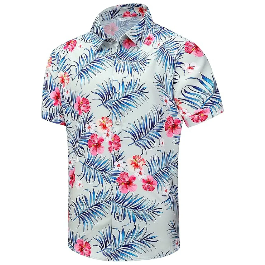 Men's Casual Short Sleeve Printed Palm Shadow Hawaiian Shirt (Various)
