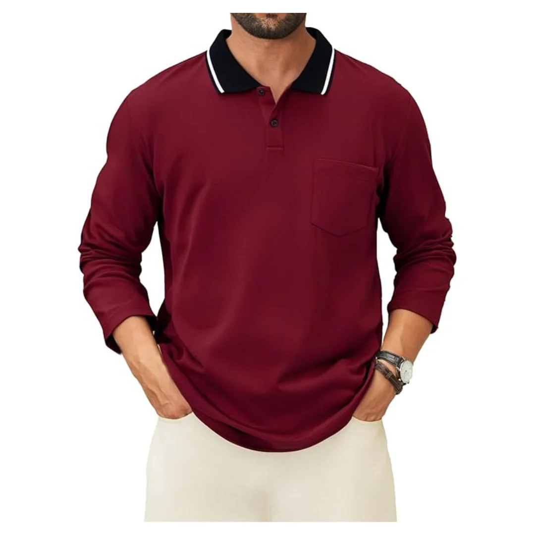 Men's Long Sleeve Cotton Fashion Polo Shirts