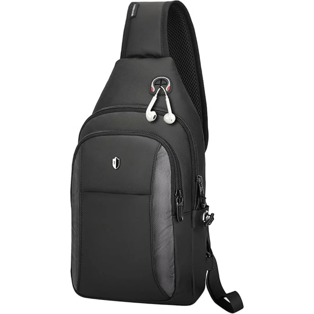 Men's Water Resistant Anti-Theft Crossbody Bag W/ Earphone Hole