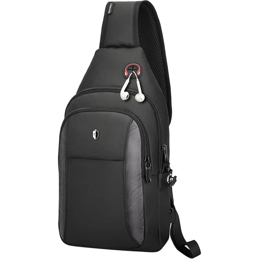 Men's Water Resistant Anti-Theft Crossbody Bag W/ Earphone Hole