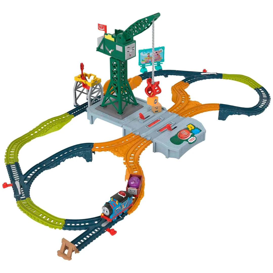 Motorized Train Cranky Talking Crane & Battery Powered Toy Delivery Set