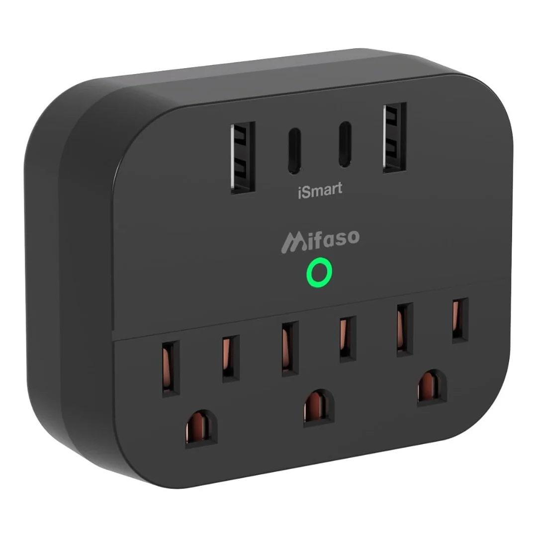 Multi Plug Power Strip 15.5W Wall Outlet With Foldable Plug