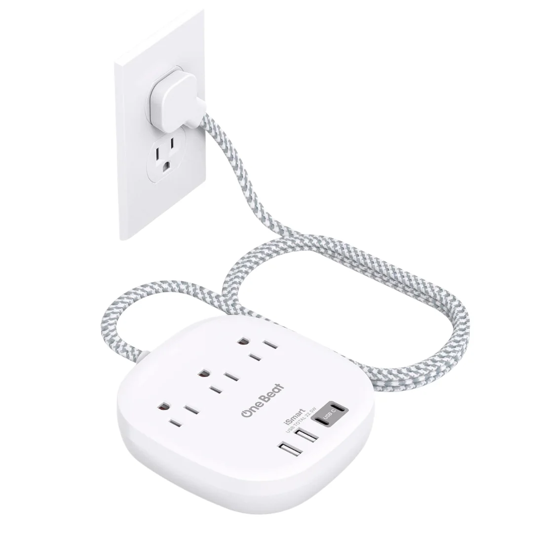 One Beat 5' Ultra Flat 3 Outlets 4 USB Ports Power Strip