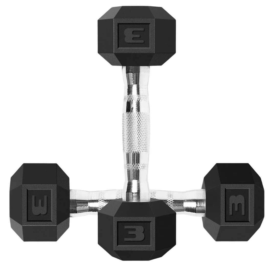 Pair of 3-Lbs Cast Iron Weight Rubber Grip Dumbbells Set