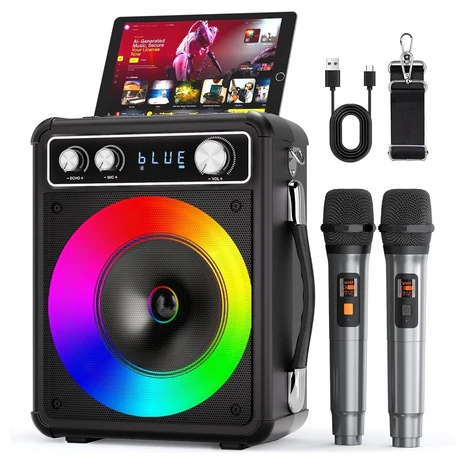 Portable Bluetooth Karaoke Speaker with 2 Wireless Microphones