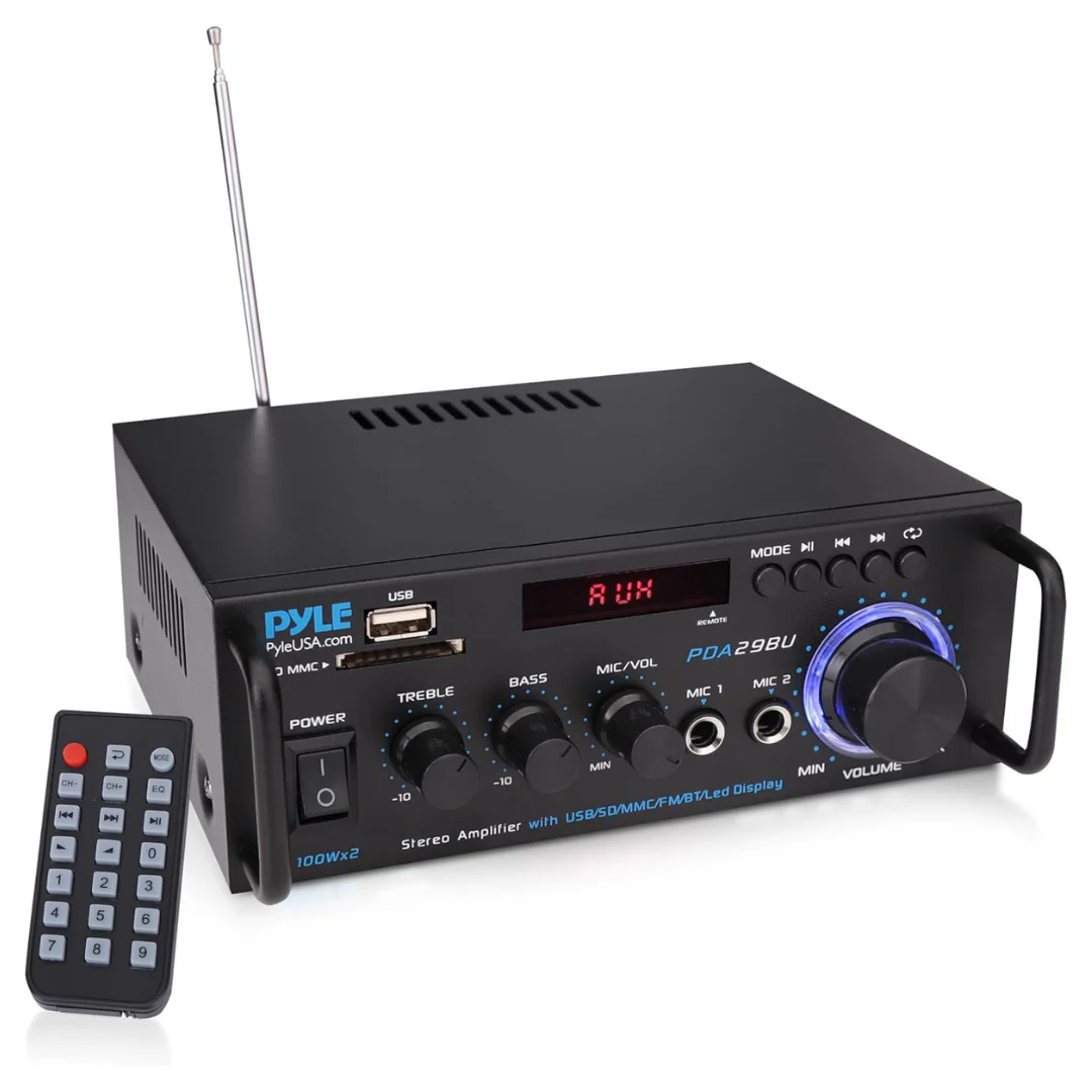 Pyle 200 W Stereo Power Amplifier W/ Dual Channel Audio Stereo Receiver