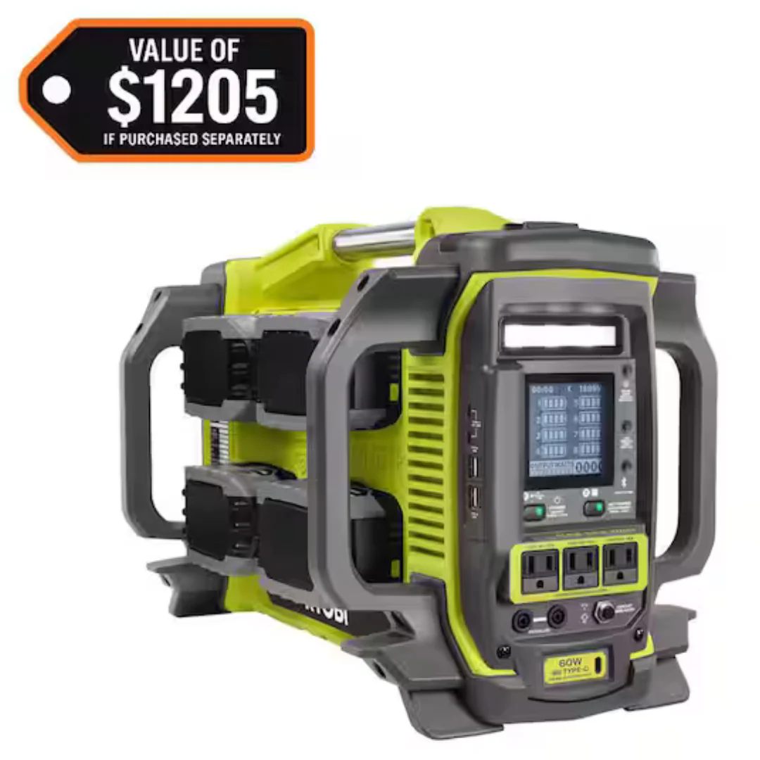 RYOBI 18-Volt 1800-Watt Power Station w/ 8-Port Charger & 4 Batteries