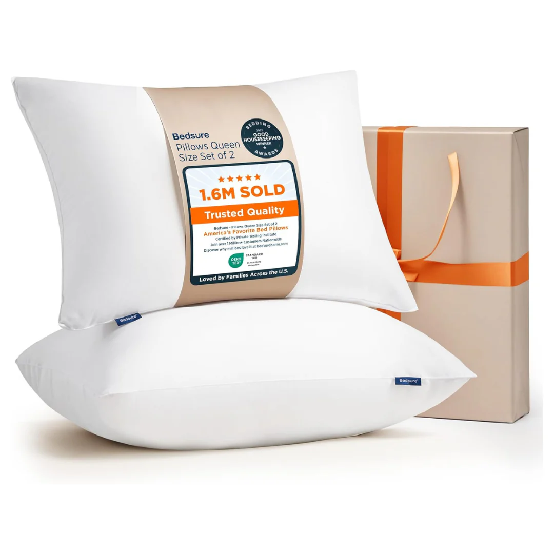 Set Of 2 Bedsure Queen Size Luxury Soft Puffy Pillows