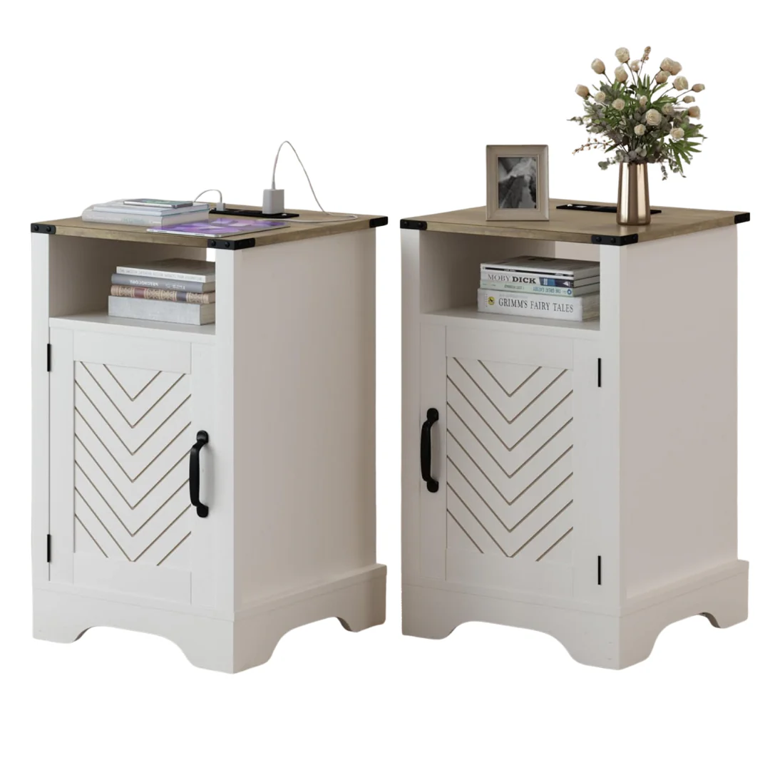 Set-Of-2 RoyalCraft Farmhouse Nightstand W/ Charging Station