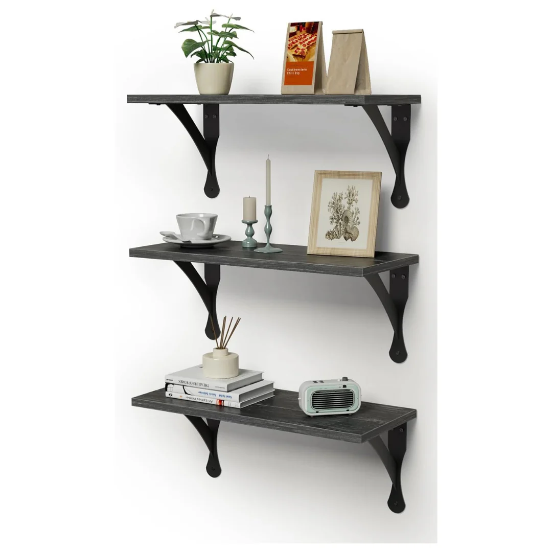 Set Of 3 Leadpro Wood Floating Shelves With Brackets