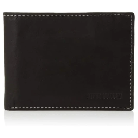 Steve Madden Men's Slim Leather Wallet with Attached Flip Pockets