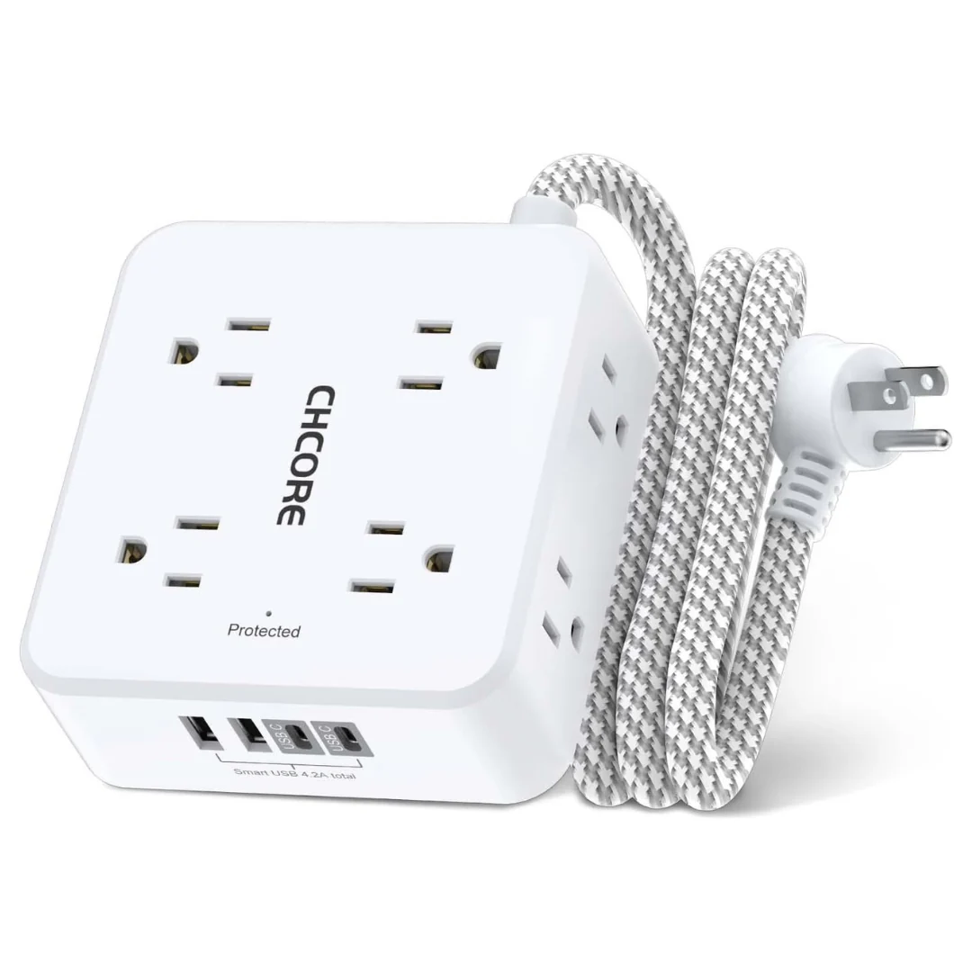 Surge Protector 5Ft Braided Extension Cord With 8 Outlets