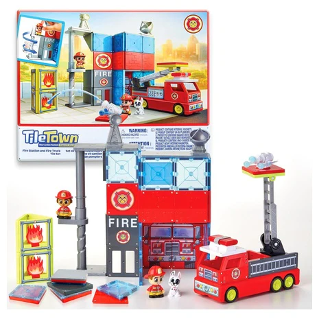 Tile Town Fire Station Magnetic Tiles Set