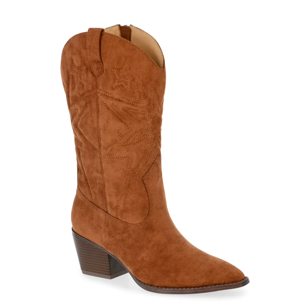 Time & Tru Women's Faux Suede Embroidered Western Boots