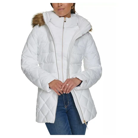 Tommy Hilfiger Women's Bibbed Faux-Fur-Trim Hooded Puffer Coat