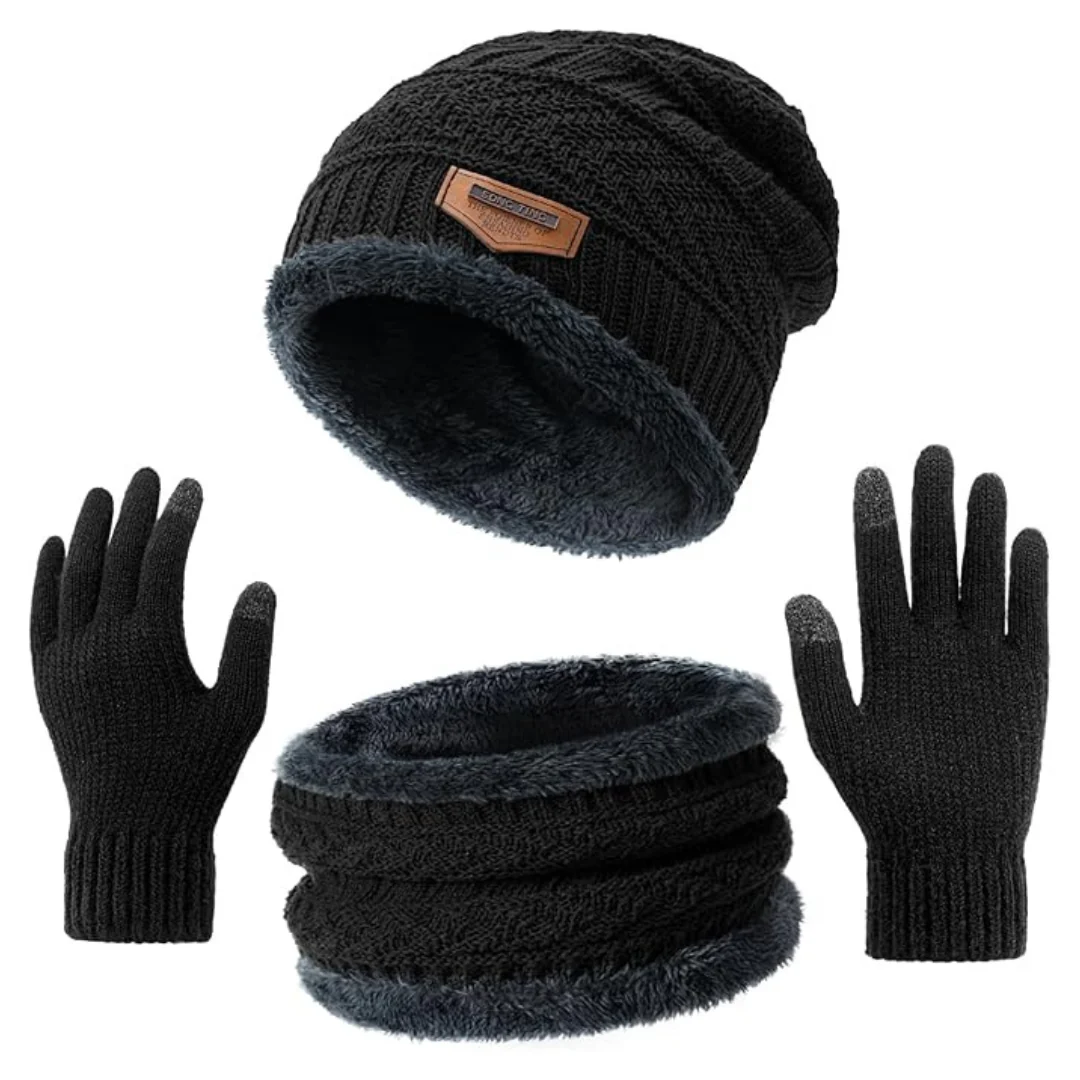 Touchscreen Gloves, Skull Cap, Neck Warmer Scarf Set