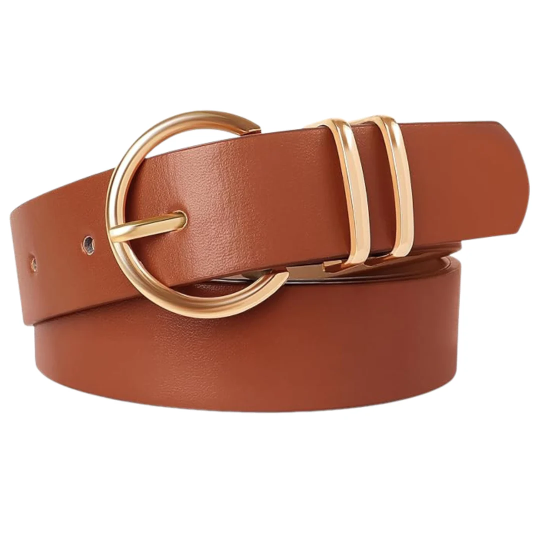 Women's Brown Small Belt With Gold Buckle
