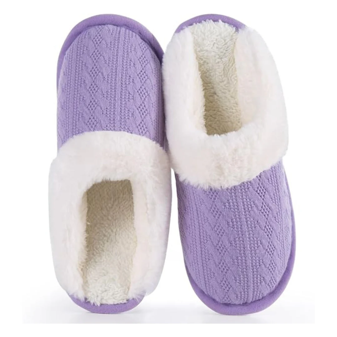 Women's Cozy Knit Slippers With Faux Fur Lining Memory Foam
