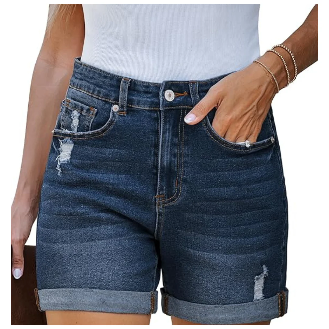 Women's High Waisted Blue Denim Shorts With Pockets (Various)
