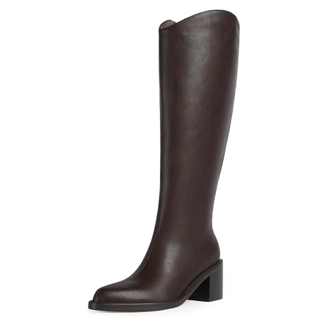 Women's Stylish Knee High Boots with Pointed Toe and Block Heel