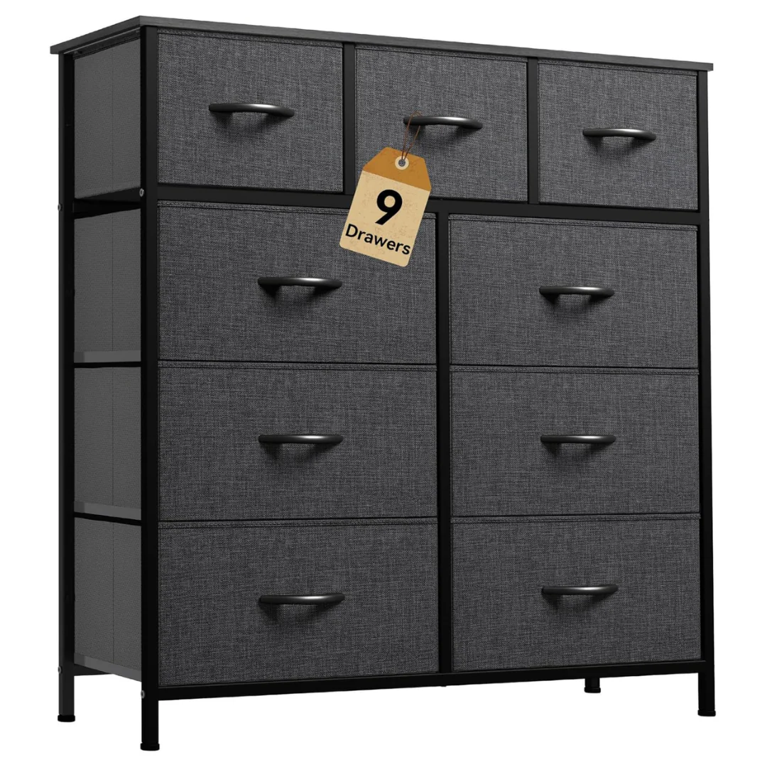 Wooden Sturdy Steel Frame 9 Drawers Dresser